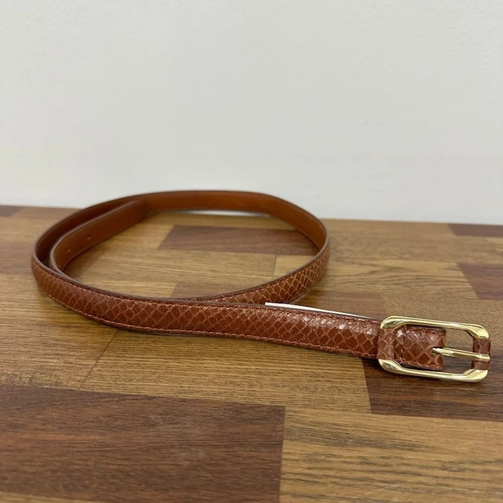 J.McLaughlin Womens Belt Size M Alex Snake Embossed Leather Cognac Brown NEW
